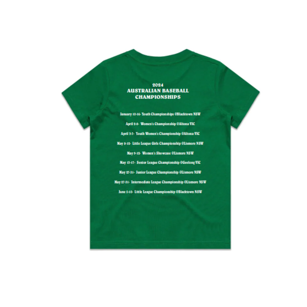 Baseball Australia - Little Leagues Girls | PRE-ORDER| Unisex Green T-Shirt - Image 2