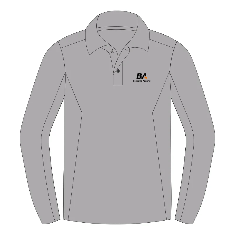 Belgravia Apparel Staff | Mens Grey Marle Long Sleeve Cooldry Polo