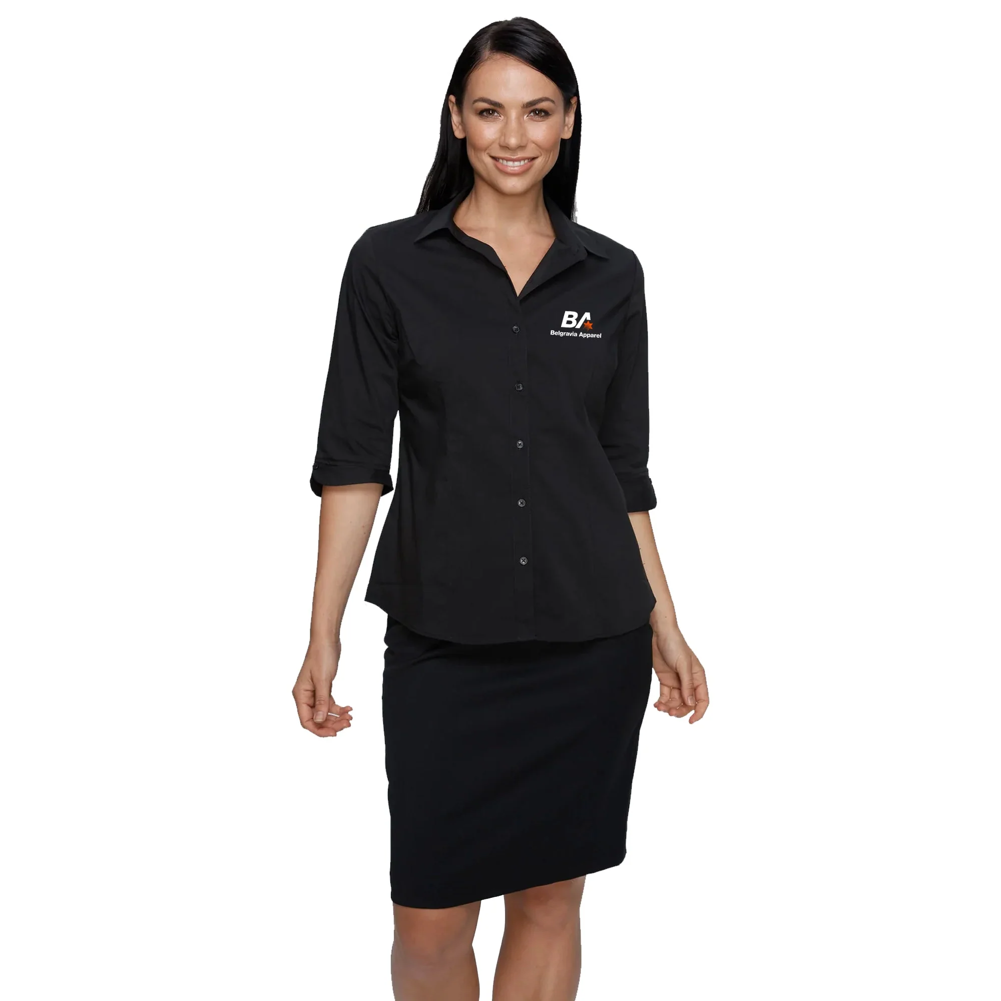 Belgravia Apparel Staff | Womens Black 3/4 Sleeve Shirt - Image 2