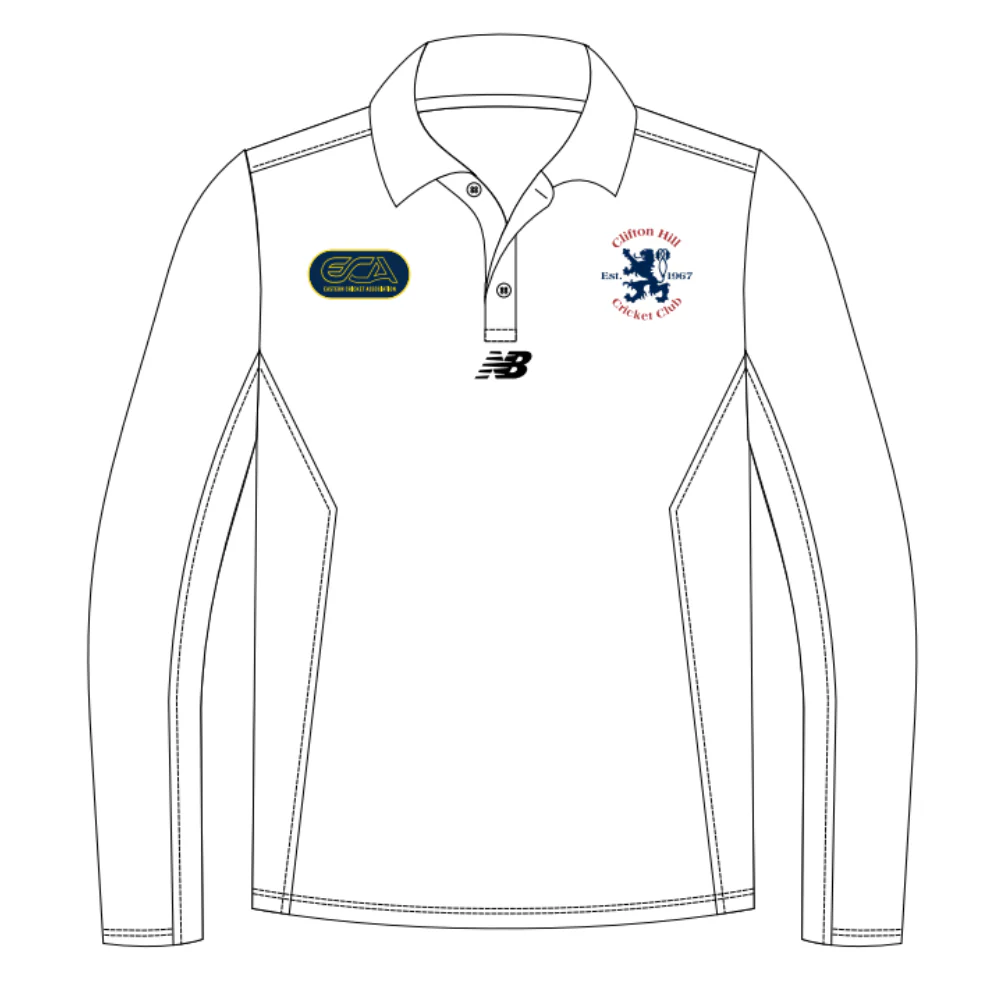 Clifton Hill CC | PRE-ORDER | NB Unisex Playing Polo - Two Day - White - Long Sleeve