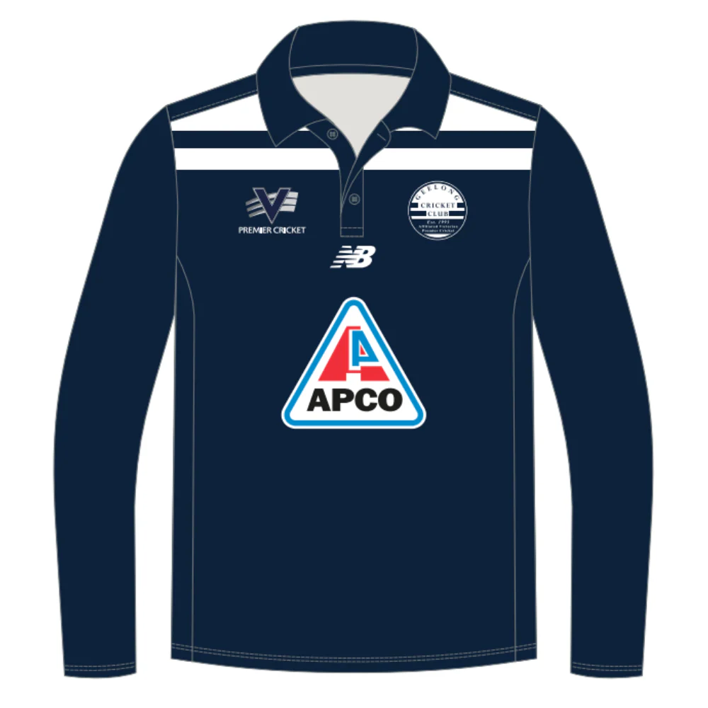Geelong Cricket Club | PRE-ORDER | NB Unisex Polo - One Day - Navy - Long Sleeve
